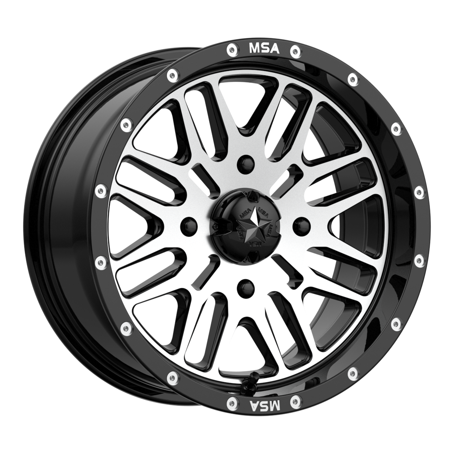 4-MSA Offroad UTV M38 Brute 15x7 4x137 +10mm Gloss Black Ring Wheels