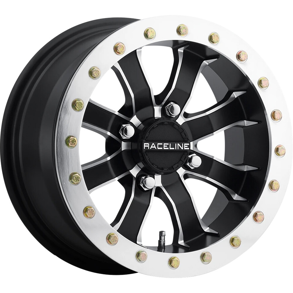 4-Raceline UTV A71 Mamba 15x7 4X136 4x137 0mm Matte Black Machine Face Beadlock Wheels