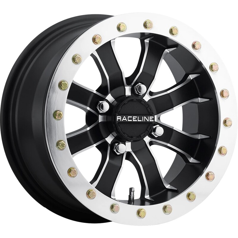 4-Raceline UTV A71 Mamba 15x7 4X136 4x137 0mm Matte Black Machine Face Beadlock Wheels