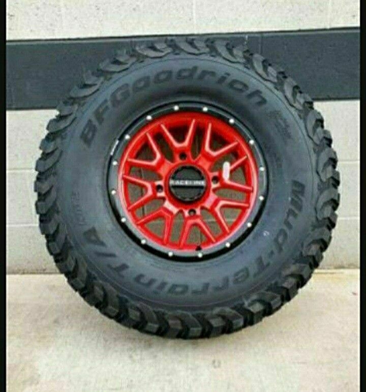 Raceline 15X7 4x137 4+3 Red Wheels & 32x10-15 BF Goodrich KM3 32X10-15 Tires   FREE Mounted