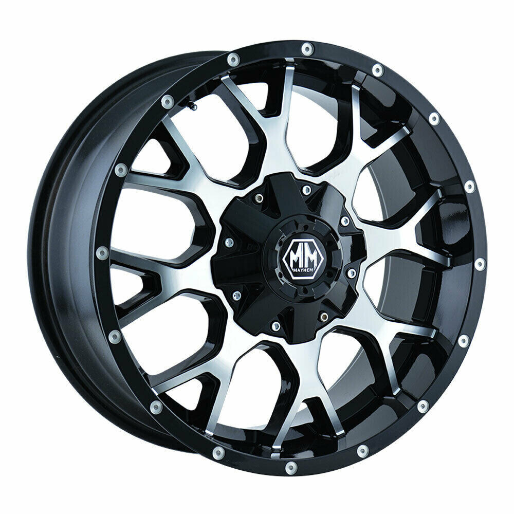 4-Mayhem 8015 Warrior 22x12 5X127 5X139.7 -44mm Matte Black Machine Face Wheels