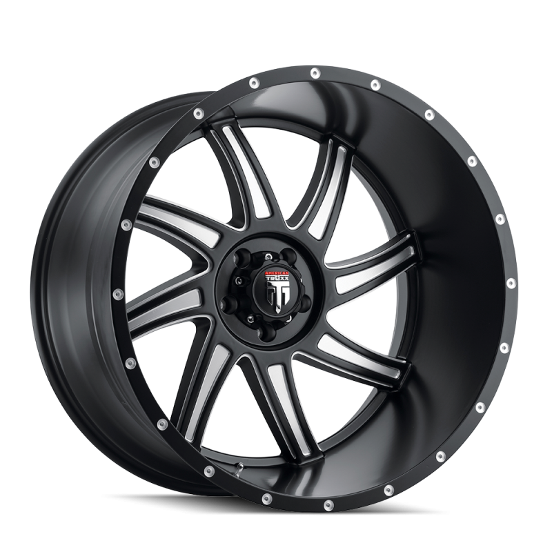 4-American Truxx Vortex 22x12 6x139.7 -44mm Black Milled Wheels (on sale)