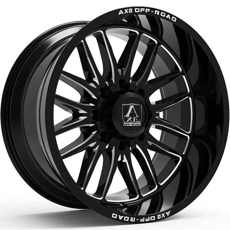 4-Axe Offroad Hades 22X12 6X135/139.7 -44mm Gloss Black/Milled Accents Letters Wheels