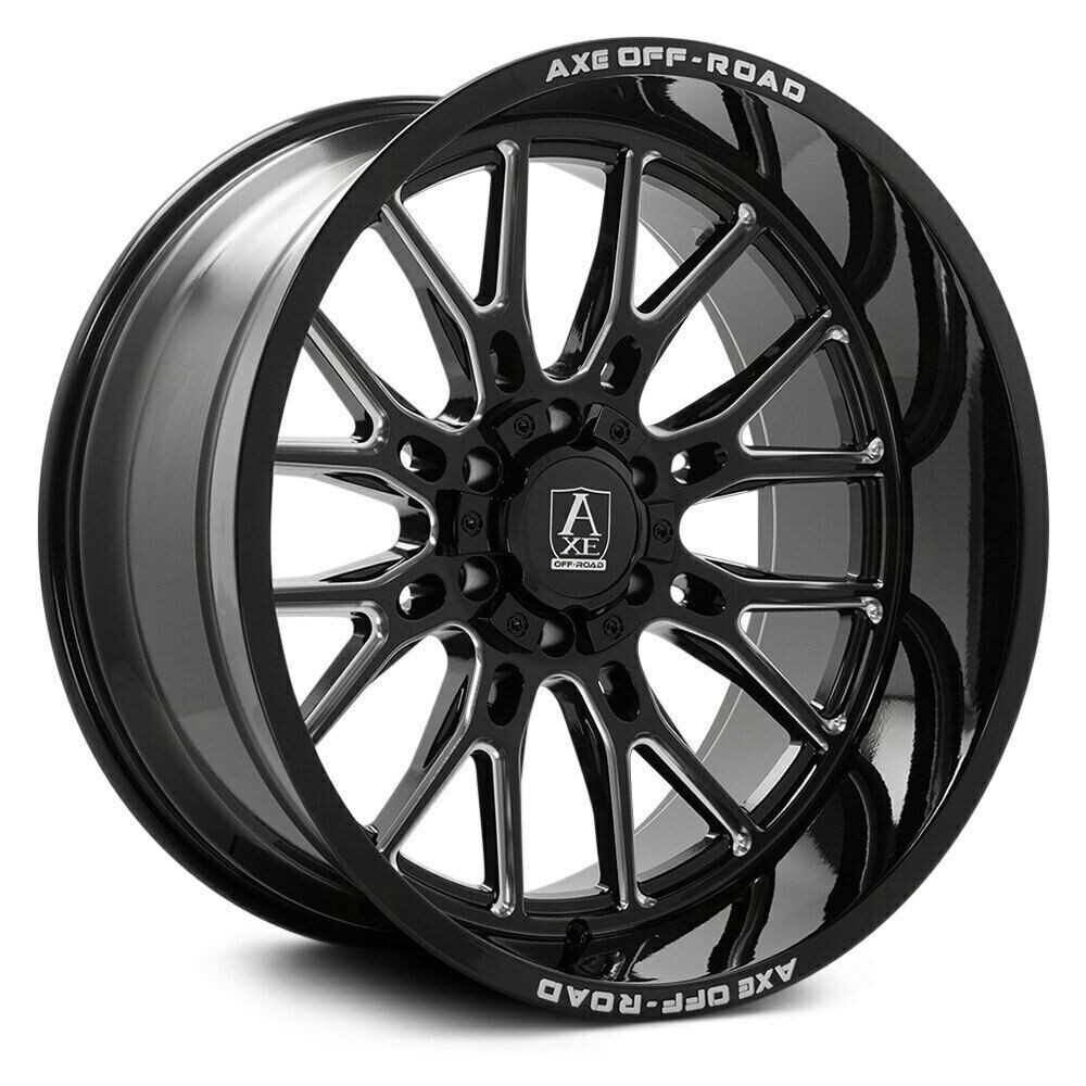 4-Axe Offroad Atlas 20X10 6X135/6x139.7 -19mm Gloss Black/Milled Accents Letters Wheels