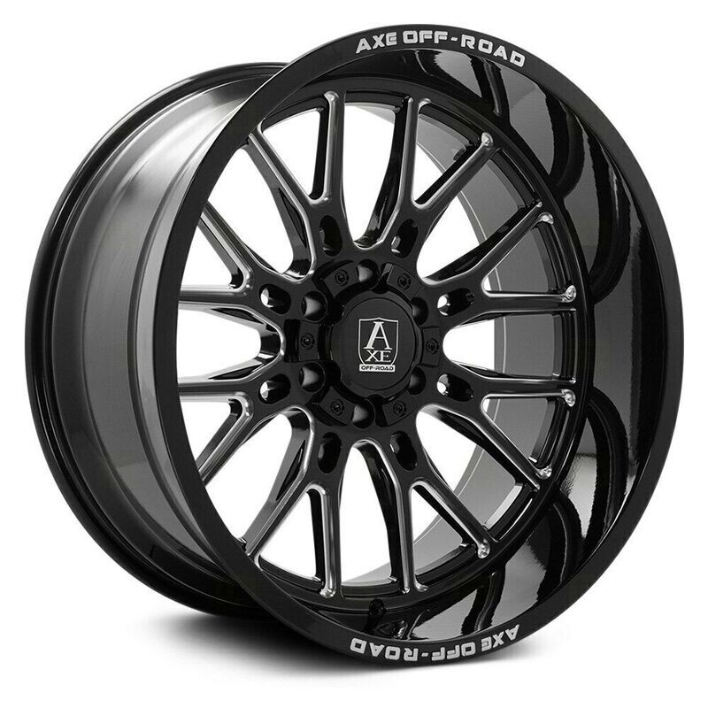 4-Axe Offroad Atlas 20X10 6X135/6x139.7 -19mm Gloss Black/Milled Accents Letters Wheels