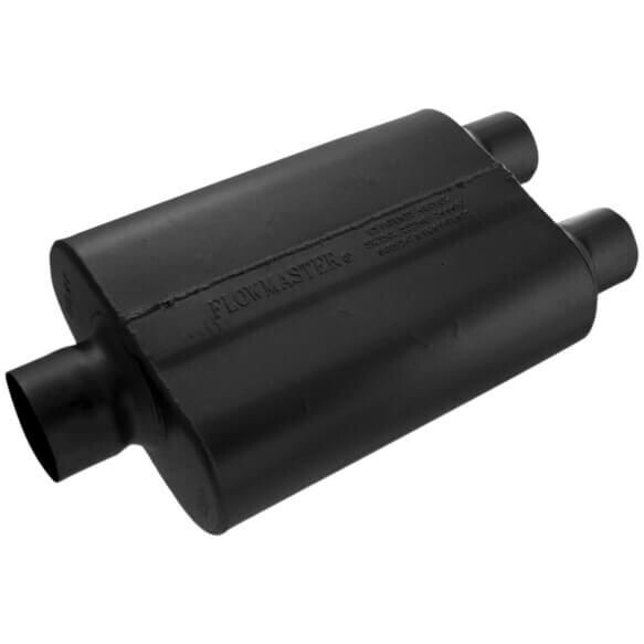 Flowmaster 430402 40 Series Muffler 3in Center Inlet 2.5in Dual Offset Outlet, Non-Reversible, Aggressive Sound