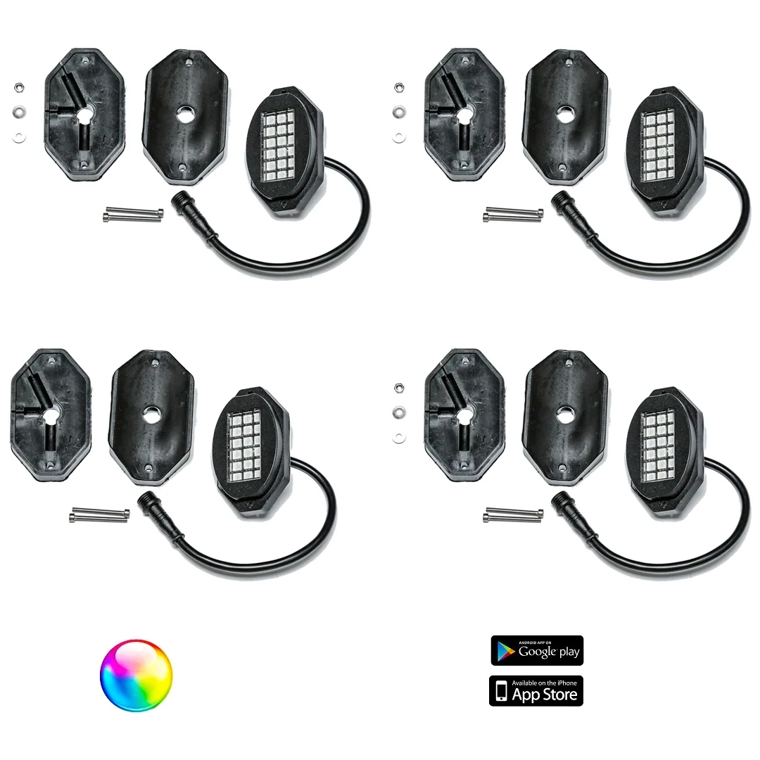 5150 WHIPS 187 STYLE ROCK LIGHTS W/ CONTROL & HARNESS Bluetooth  (4pc)