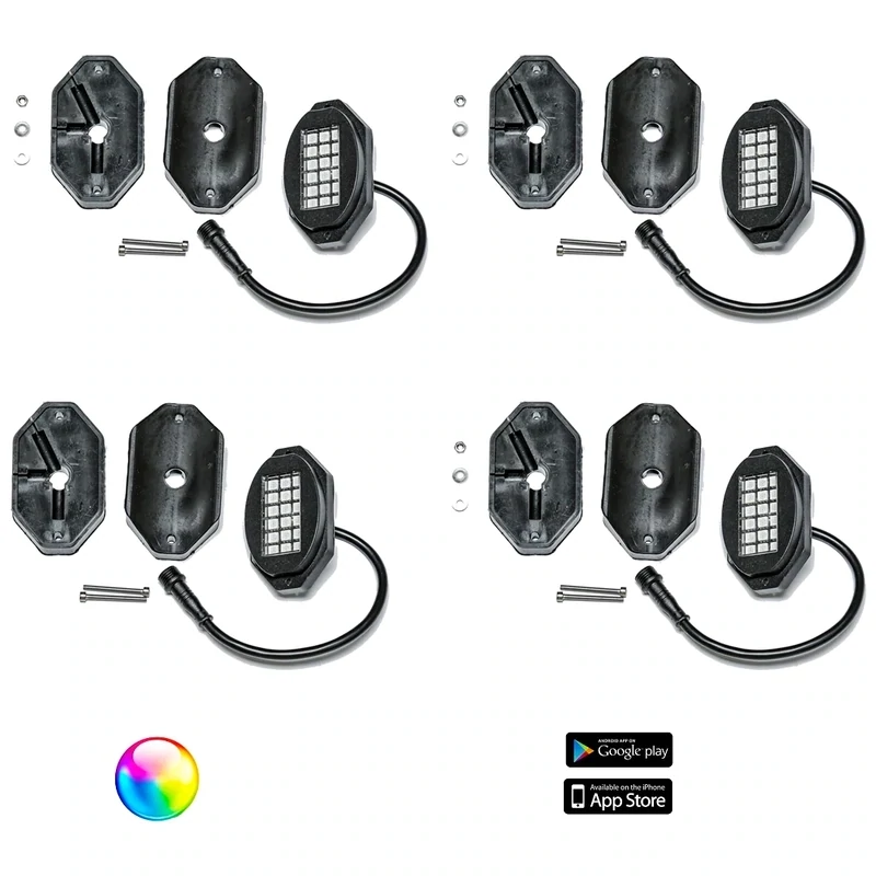 5150 WHIPS 187 STYLE ROCK LIGHTS W/ CONTROL & HARNESS Bluetooth  (4pc)