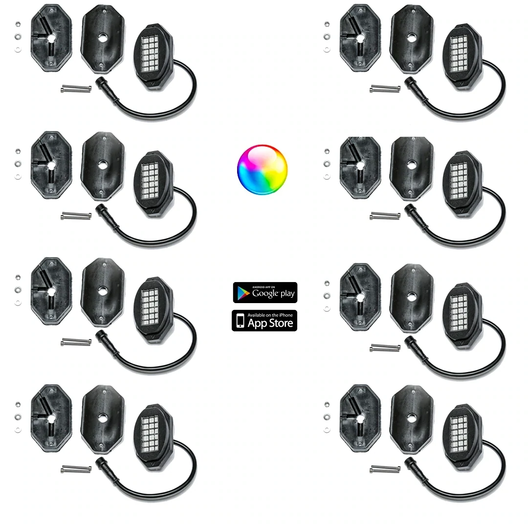 5150 WHIPS 187 STYLE ROCK LIGHTS W/ CONTROL & HARNESS Bluetooth  (8pc)