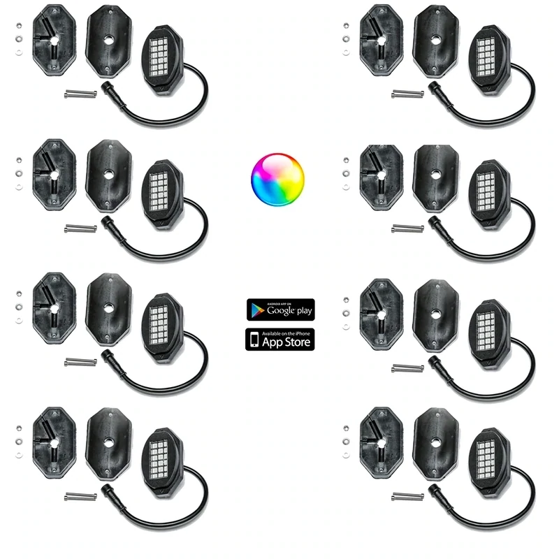 5150 WHIPS 187 STYLE ROCK LIGHTS W/ CONTROL & HARNESS Bluetooth  (8pc)