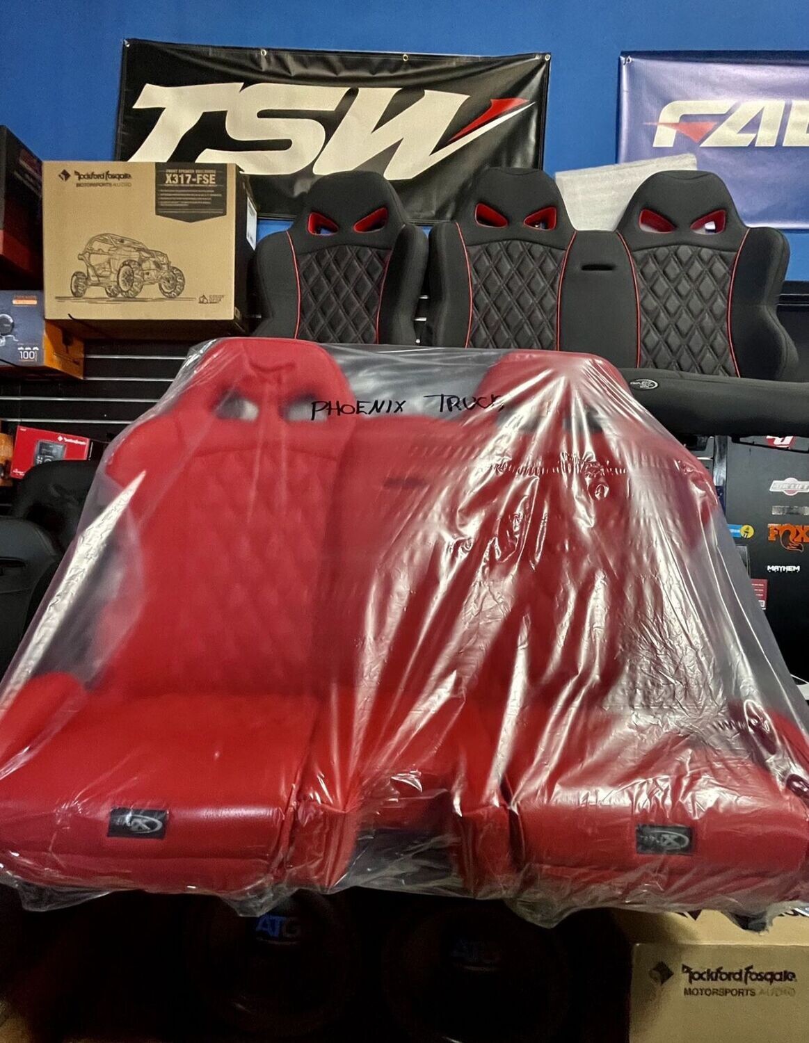 Triple X - Venom Style Front Bucket Seats & Rear Bench All Red 17-23 Can-Am Maverick X3 4-Door.