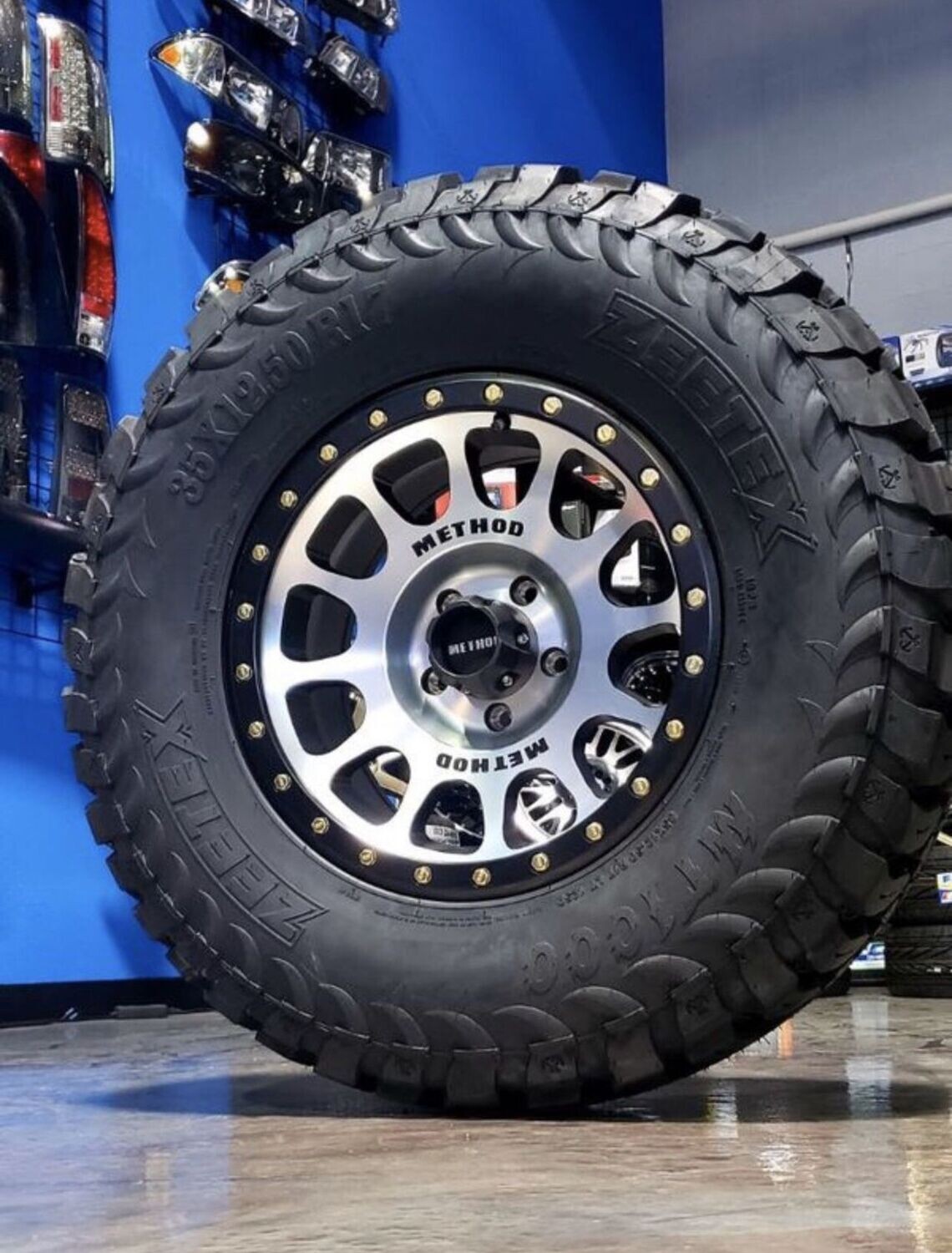 4-Wheel & Tire Package Method MR305 17X8.5 5X5 Black Machined Face Wheels & Forceland Rebel Hawk M/T 35x12.50R17 LT Tires