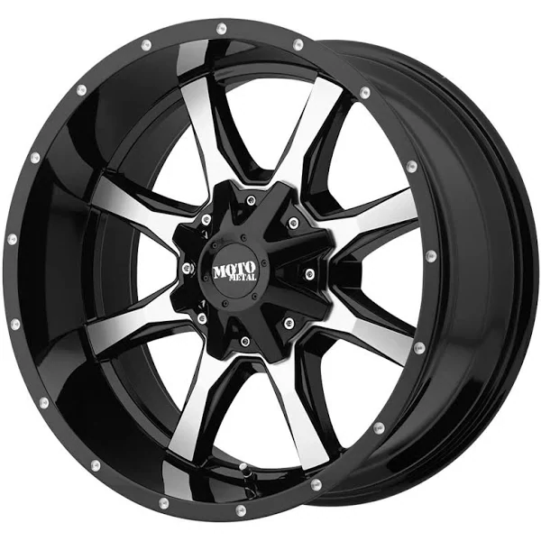 4-Moto Metal MO970 20X10 6x135/6x5.5 -24mm Gloss Black W/Machined face Wheels