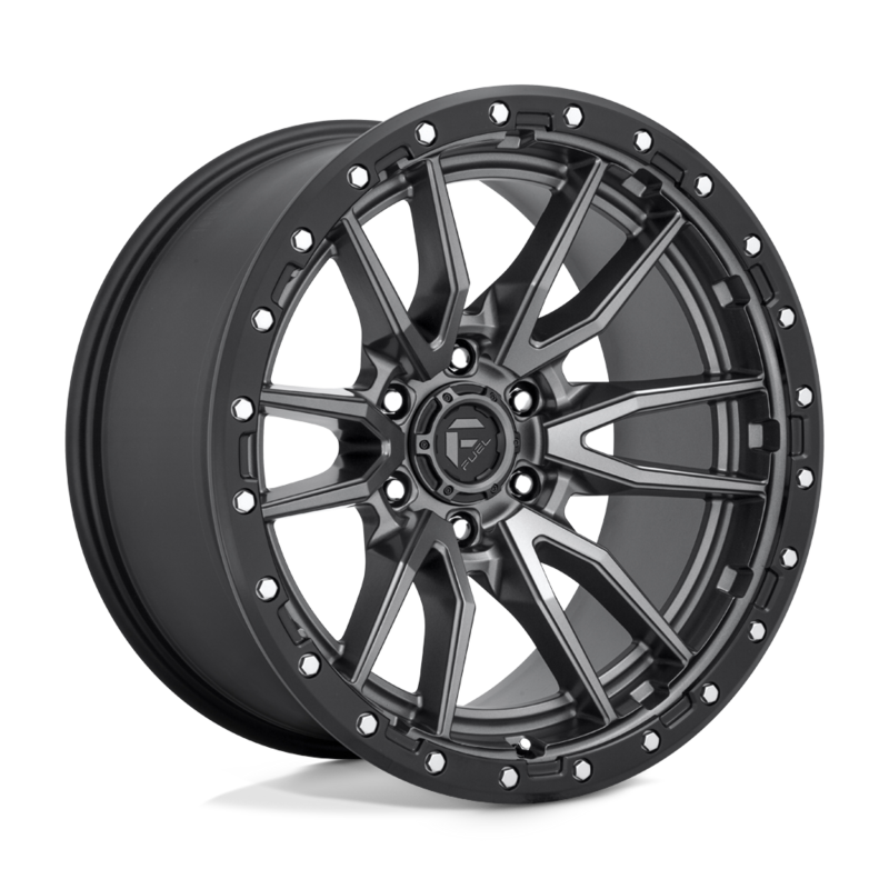 4-Fuel Rebel D680 20x10 6X139.7 -18mm Matte Gun metal/Black Bead Ring Wheels