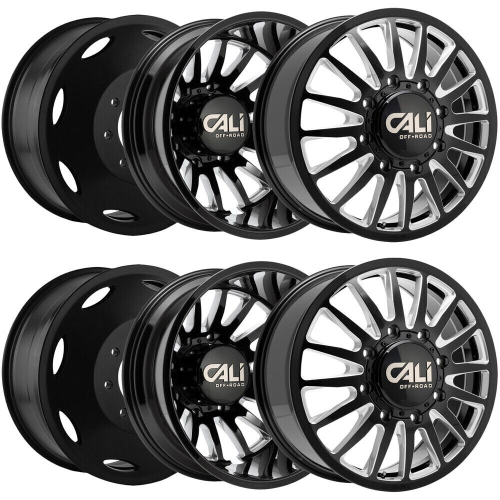 (Set of 6) 20" Inch Cali Off-Road 9110 Summit Dually 8x210 Gloss Black/Milled Wheels