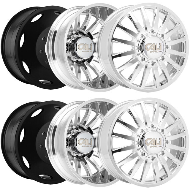 (Set of 6) 20" Inch Cali Off-Road 9110 Summit Dually 8x200 Polished/Milled Spokes Wheels