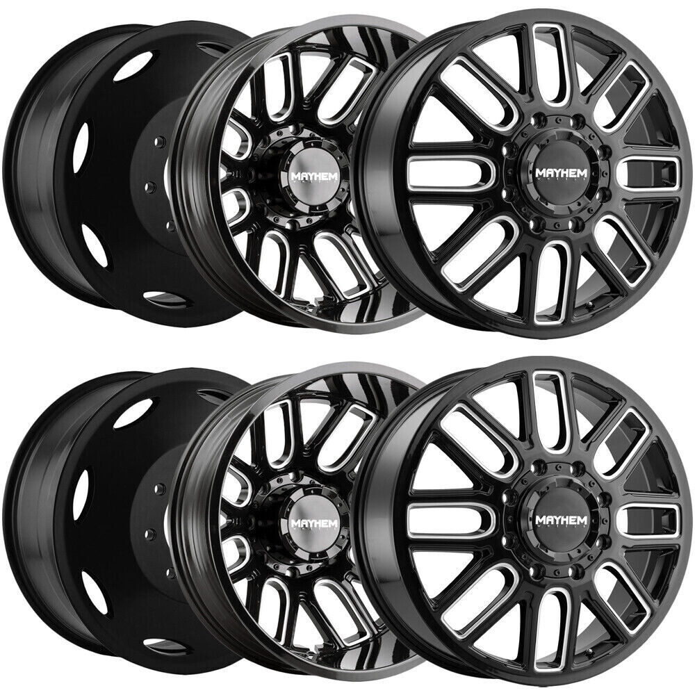 (Set of 6) 20" Inch Mayhem 8107D Cogent Dually 20X8.25 8x200 Gloss Black W/Milled Spokes Wheels