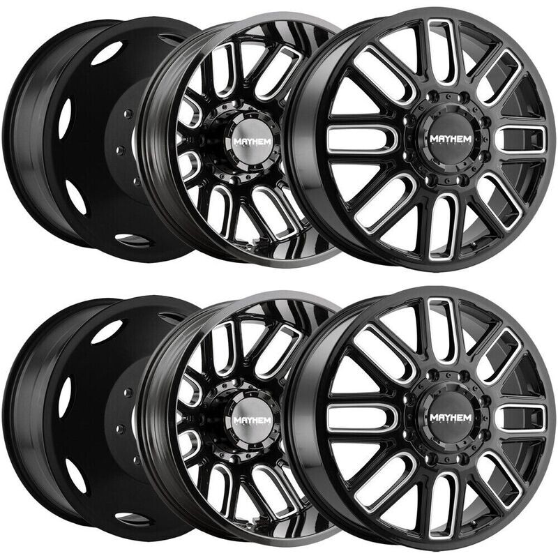 (Set of 6) 20" Inch Mayhem 8107 Cogent Dually 8x200 Gloss Black W/Milled Spokes Wheels