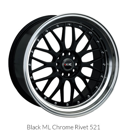 XXR 521 18X8.5 5X114.3 5X120 +25 Black Machine Lip W/ Chrome Rivets Wheels