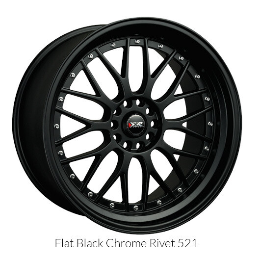 XXR 521 18X8.5 5X114.3 5X120 +25 Flat Black W/Chrome Rivets Wheels