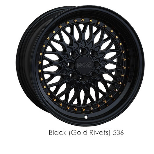 XXR 536 17x9 5x100 5x114.3 +25 Black Gold Rivets Wheels