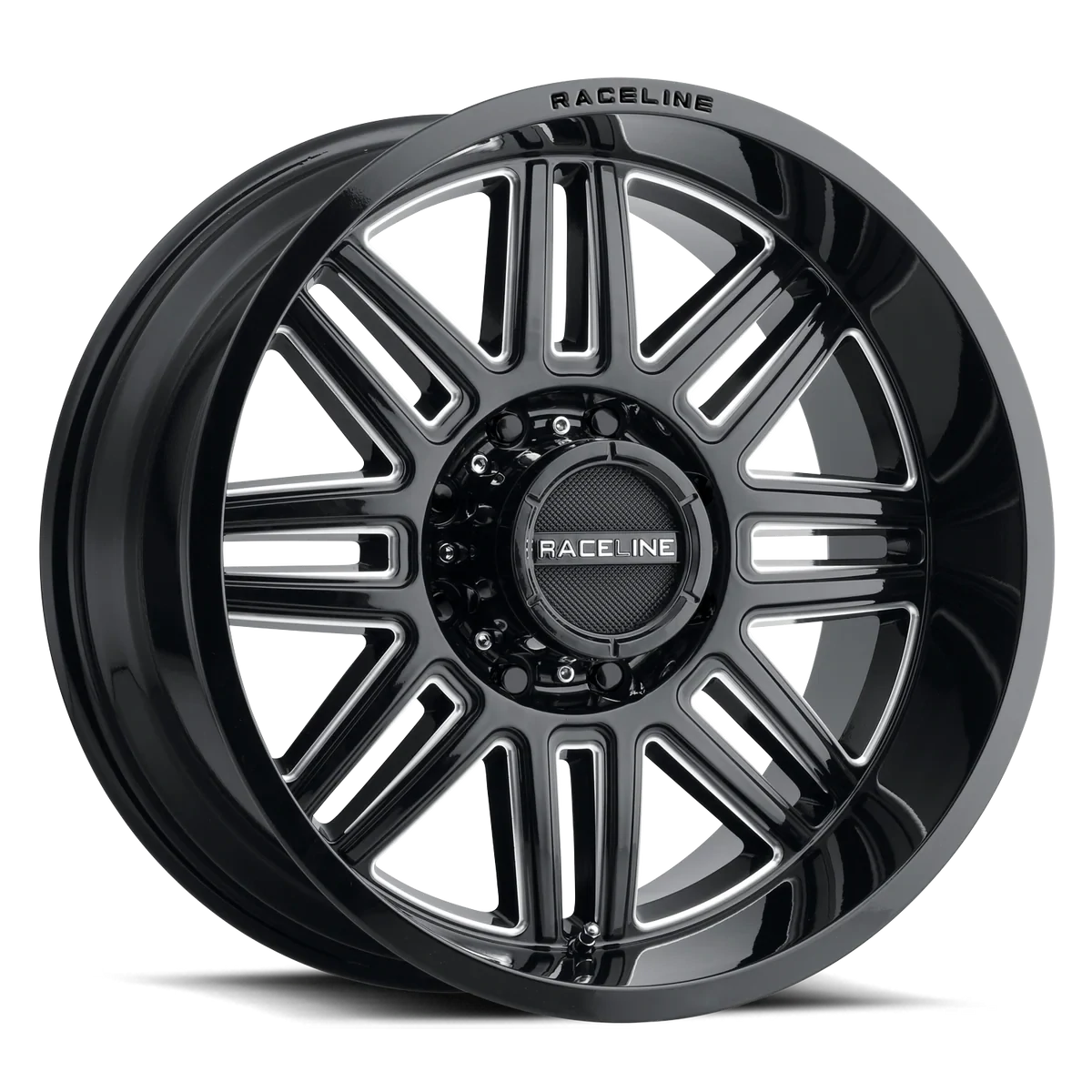 4-Raceline Split 20X10 6x135 -19mm Gloss Black Milled Wheels
