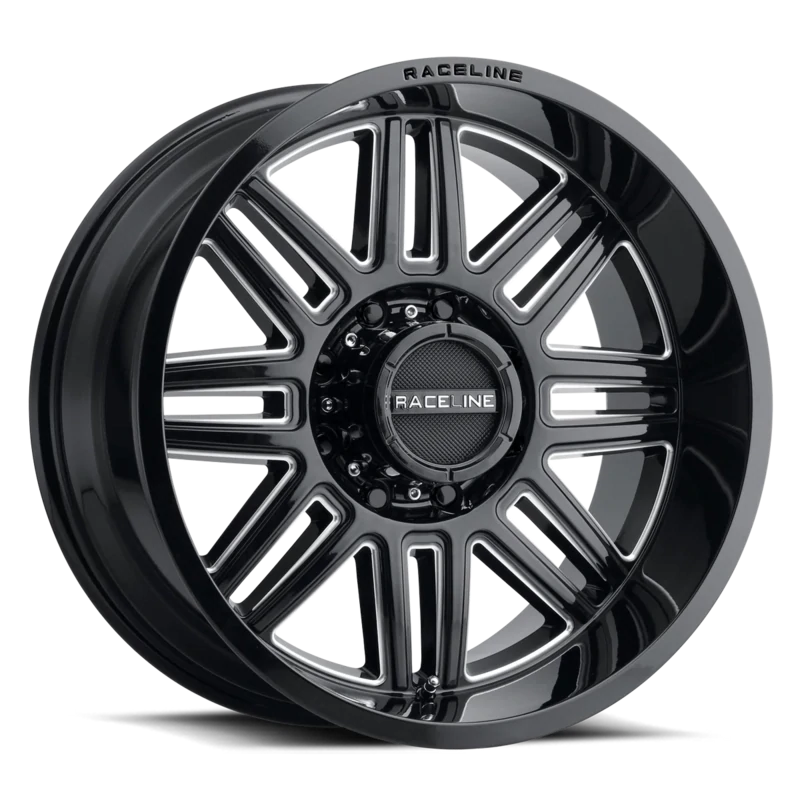 4-Raceline Split 20X10 6x135 -19mm Gloss Black Milled Wheels