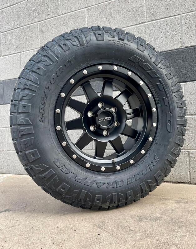Wheel & Tire Package Method MR304 17X8.5 6x139.7 Black Wheels &  285-70-17 Nitto Ridge Grappler Tires