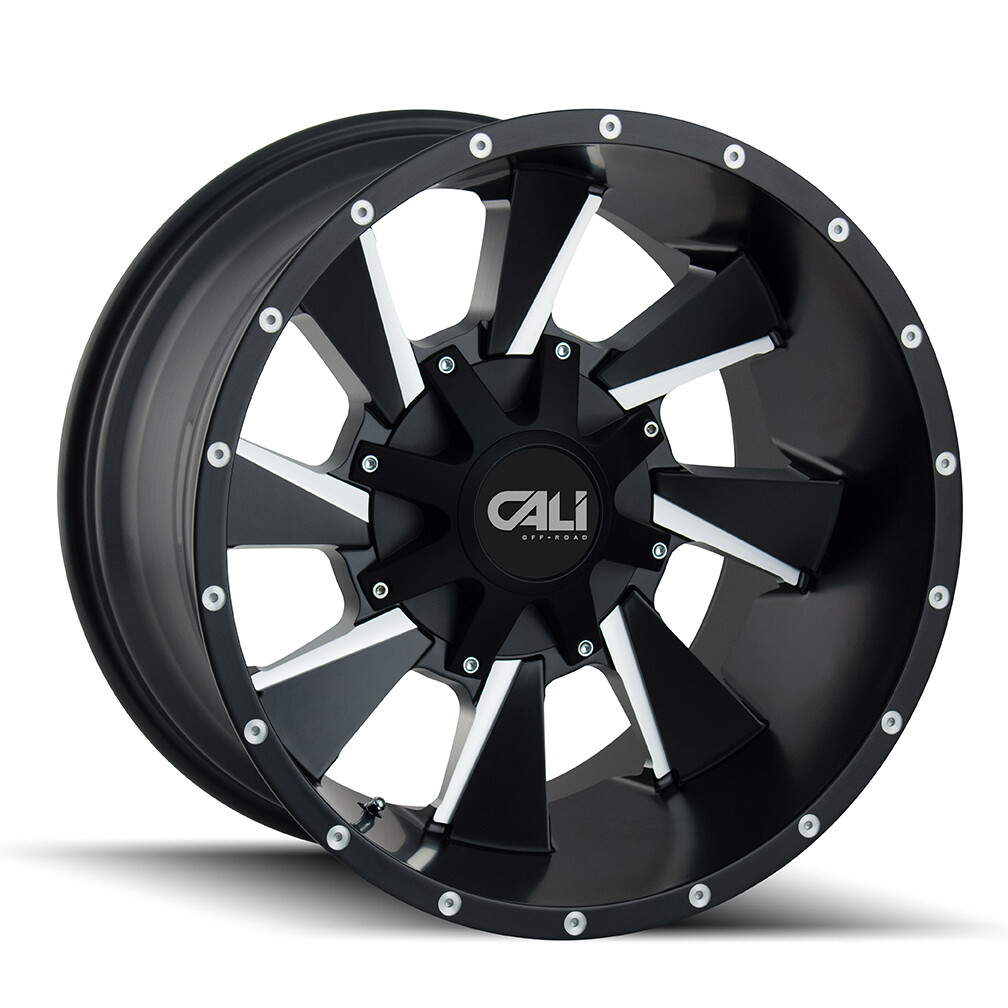 4-Cali Off-Road Distorted 9106 20x12 8x180 -44mm Satin Black Milled Spokes Wheels