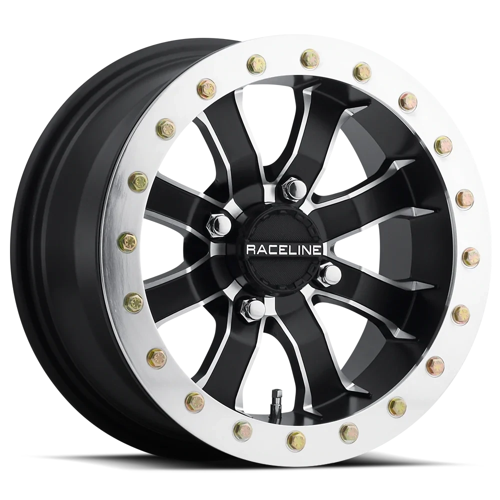 4-Raceline UTV Mamba 14x7 4x156 (4+3) Black Machine Face Beadlock Wheels