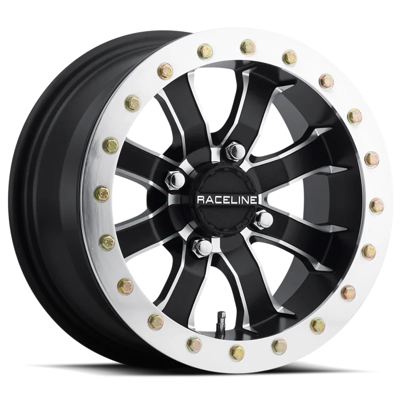 4-Raceline UTV Mamba 14x7 4x156 (4+3) Black Machine Face Beadlock Wheels