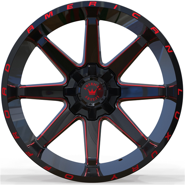 4-American Luxury Xtreme AL786 20X10 5X139.7/5X150 -19mm Gloss Black Milled Red Wheels