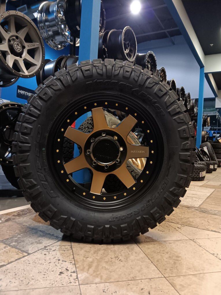 Wheel & Tire Mayhem 20x9 8x170 Bronze Black Lip Wheels & 37x12.50-20 Nitto Ridge Grappler 10ply Tires