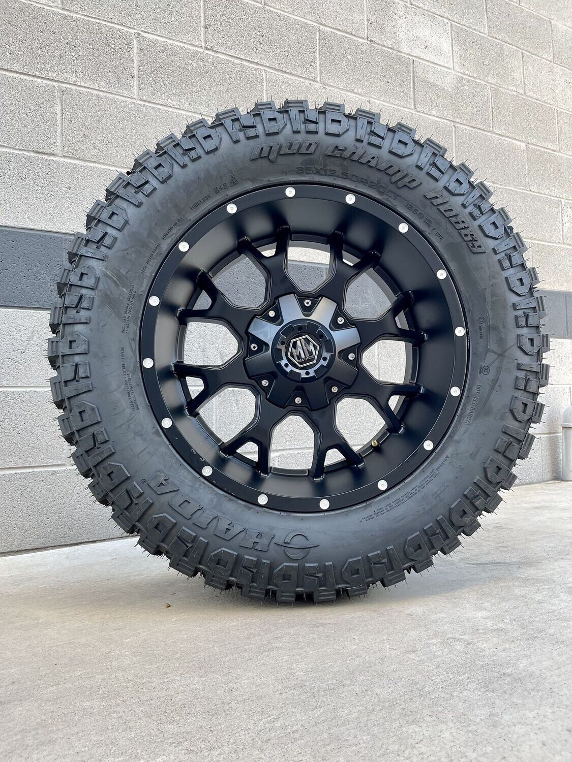 Wheel & Tire Mayhem 20x9 8X165/8x170 Matte Black Wheels & 33x12.50-20 Haida RT 10ply Tires