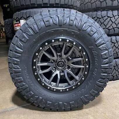 Wheel & Tire Package Fuel Rebel 17X9 6x139.7 Gray Black Ring Wheels & 37X12.50R17 Nitto Ridge Grappler Hybrid Tires