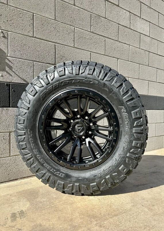 Wheel & Tire Fuel Rebel 20x10 6x139.7 Satin Black Wheels & 37x12.50R20 Nitto Ridge Grappler Hybrid Tires