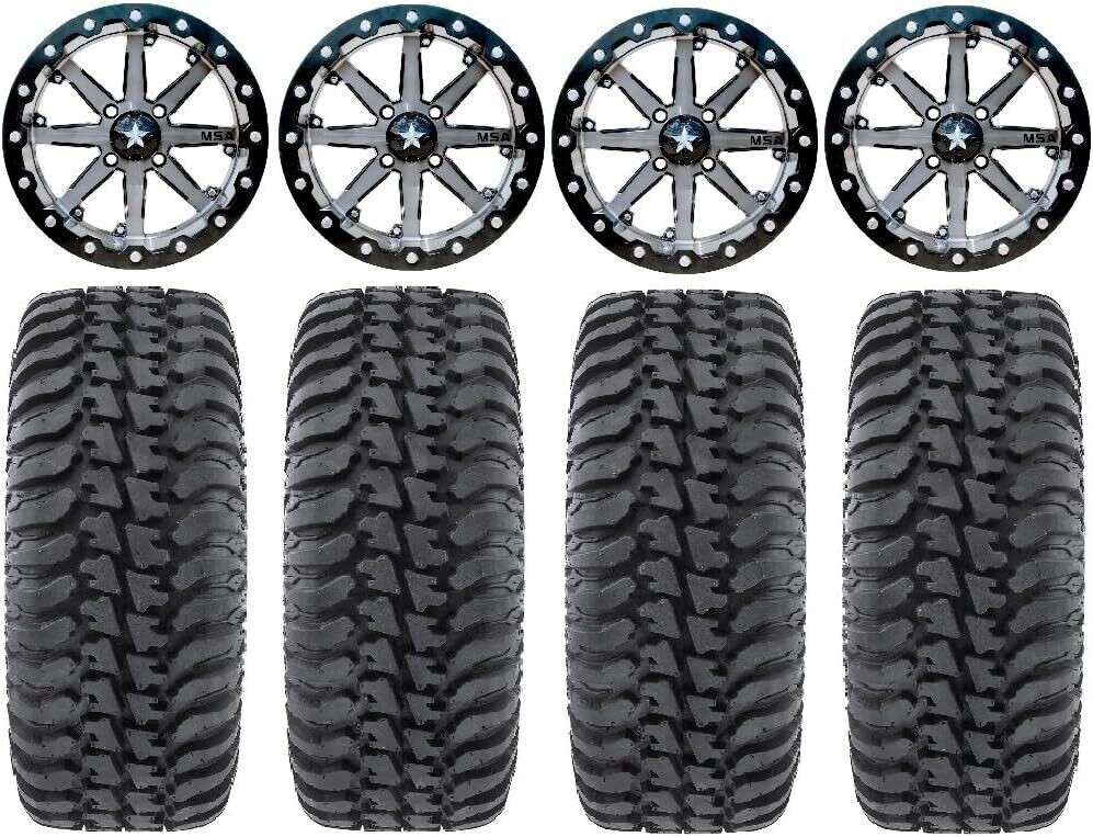 MSA M21 Lok 15X7 4x156 Beadlock Hyper Black Wheels & 30x10-15 Tensor Regulator A/T DOT Tires (mounted )