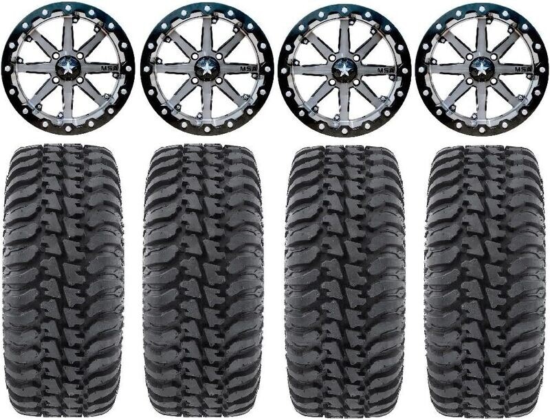 MSA M21 Lok 15X7 4x156 Beadlock Hyper Black Wheels & 30x10-15 Tensor Regulator A/T DOT Tires (mounted )