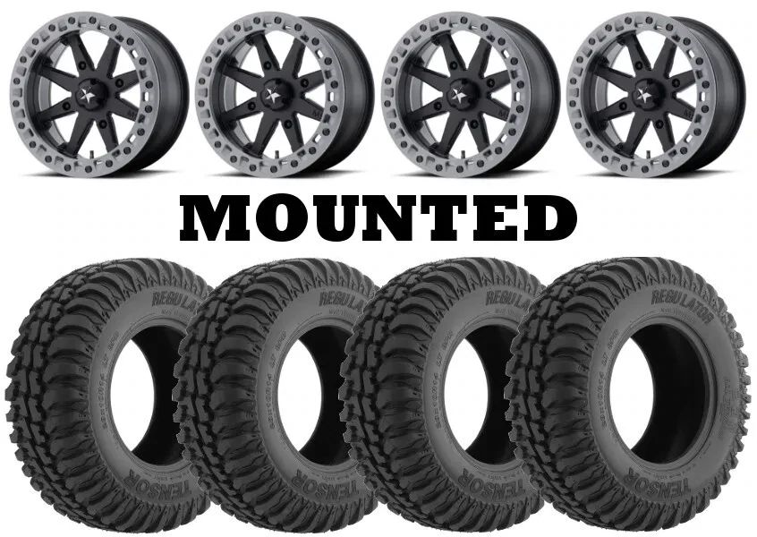 MSA Lok2 15X7 4x156 Beadlock Satin Black Wheels & 30x10-15 Tensor Regulator Tires (mounted )