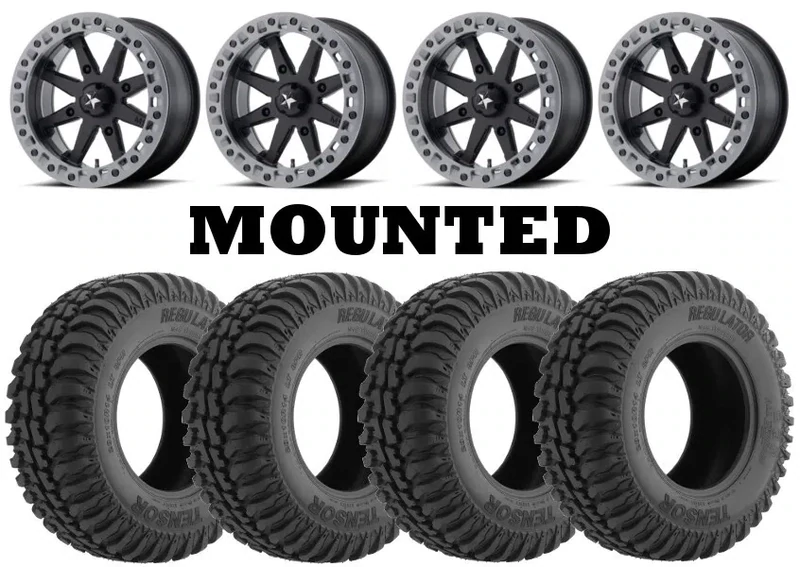 MSA Lok2 15X7 4x156 Beadlock Satin Black Wheels & 30x10-15 Tensor Regulator Tires (mounted )