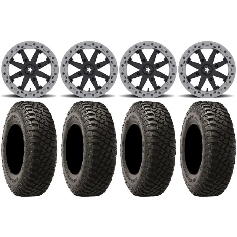 MSA Lok2 15X7 4x137 Beadlock Satin Black Wheels & 32x10-15 BF Goodrich Km3 Tires (mounted )