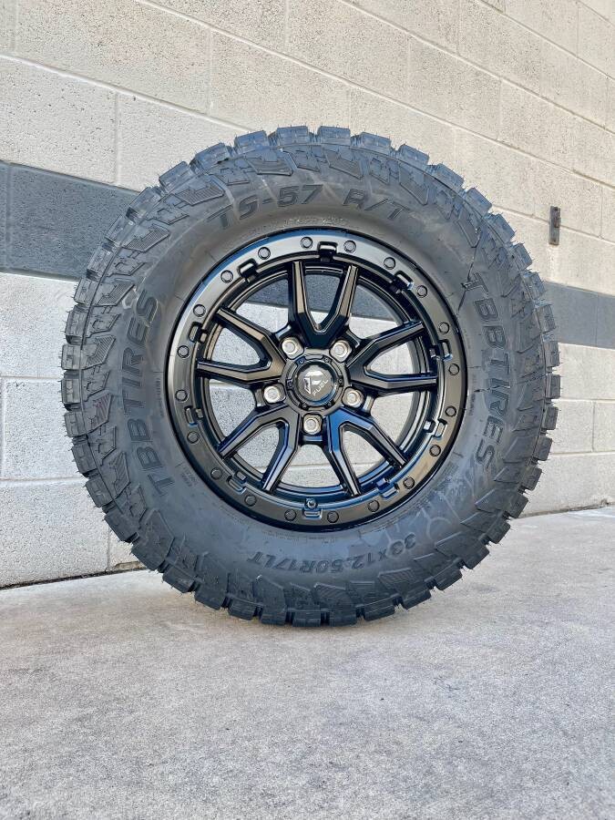 Wheel & Tire Fuel Rebel 20x10 6x139.7 Satin Black Wheels & 37x12.50R20 Forceland Rebel Hawk R/T Tires