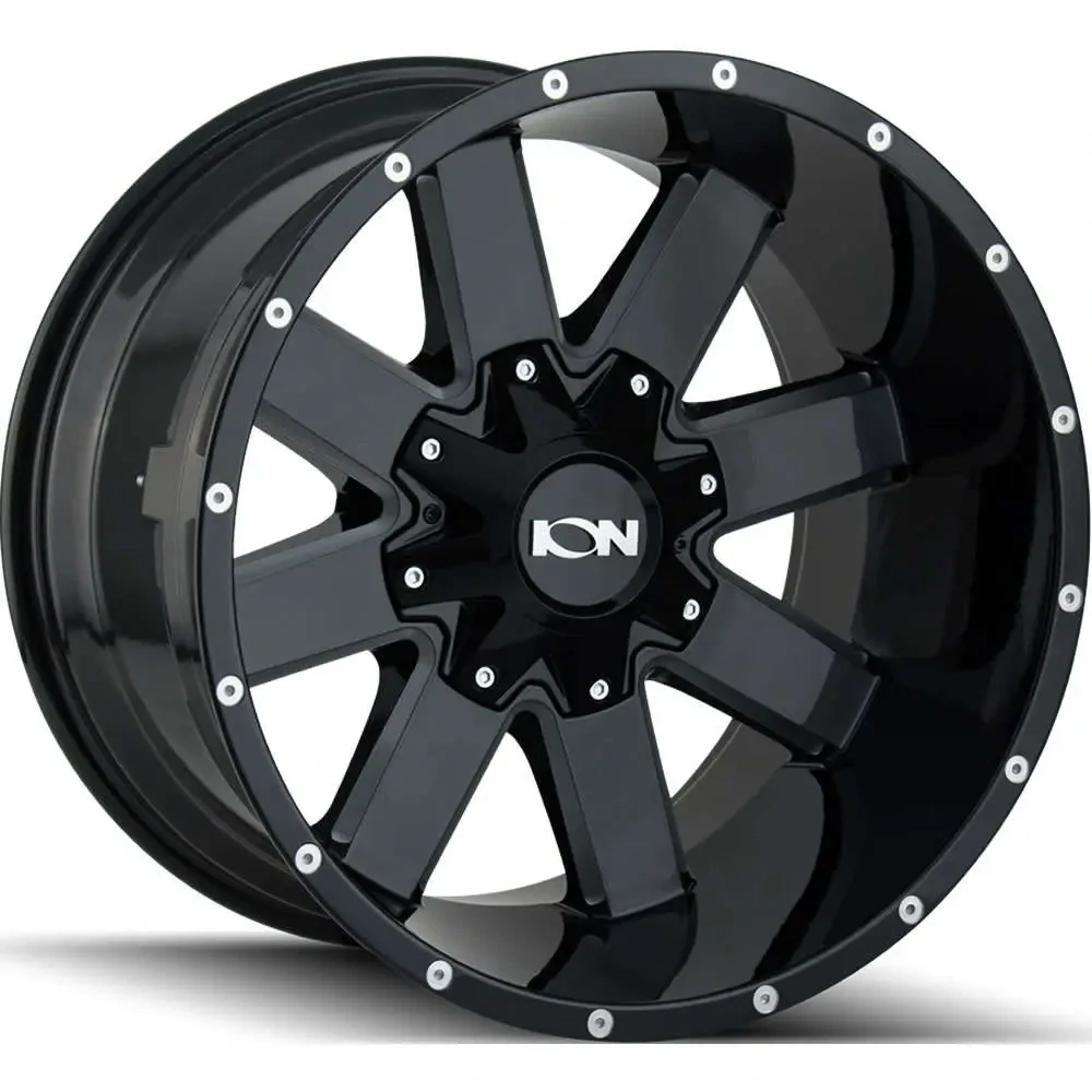 ION 20x9 8x165.1 8x170 -12mm Gloss Black Milled Spokes Wheels