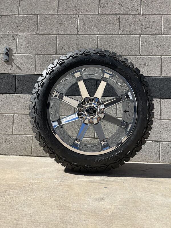 Wheel & Tire American Luxury 20x10 5X139.7/5x150 Chrome Wheels & 33x12.50R20 Haida HD878 R/T Tires