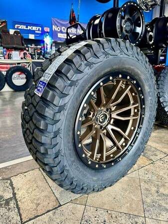 Wheel & Tire Package Fuel Rebel D681 17X9 5X139.7 Bronze Wheels & 315-70R17 35" BF Goodrich KM3 M/T Tires