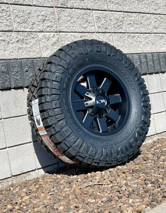 Wheel & Tire Package Ion 17X9 8X165.1 8x170 Matte Black Wheels & 35X12.50R17 Nitto Ridge Grappler Hybrid Tires
