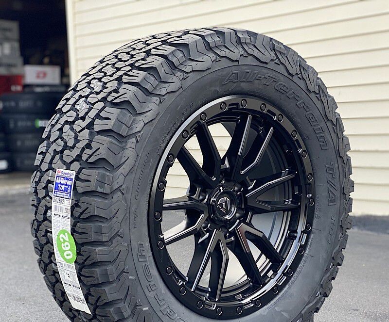 Wheel & Tire Package Fuel Rebel D681 17X9 6X135 Matte Black Wheels & 285-70R17 BF Goodrich T/A KO2 Tires