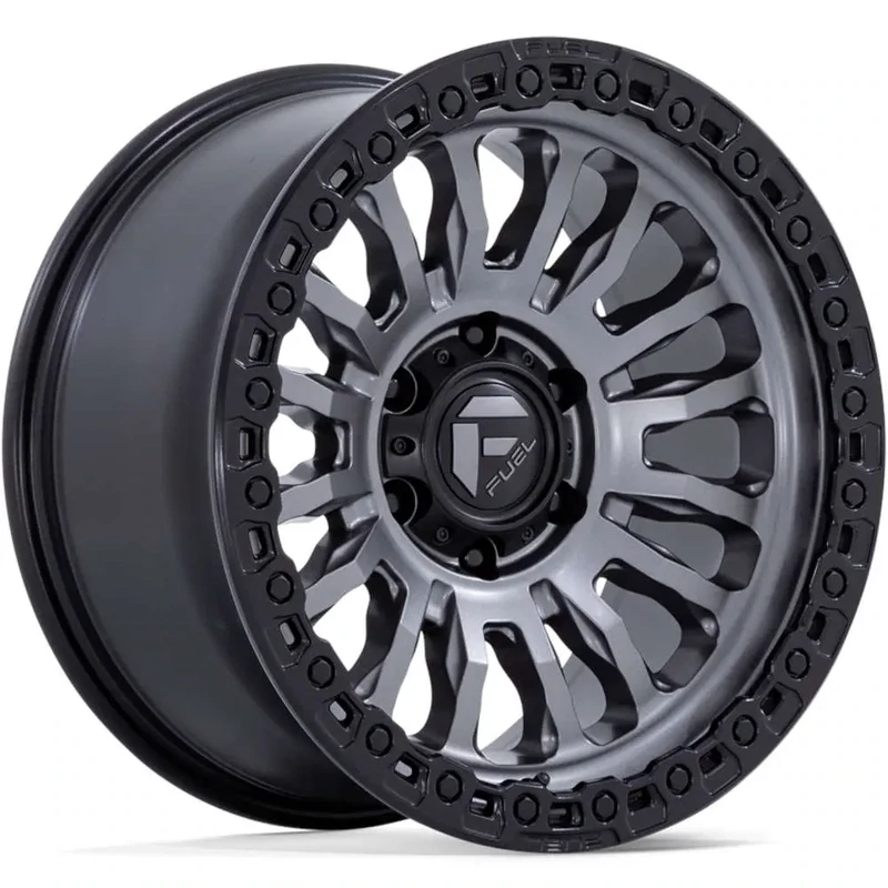 4-Fuel Rincon 20x9 8X180 +1mm Matte Gunmetal with a Black Simulated Beadlock Wheels