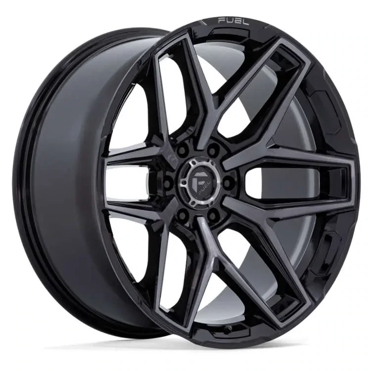 4-Fuel Flux 20x10 6X5.5 6X139.7 -18 Gloss Black W Brushed Spoke Faces and a Gray Tint Wheels