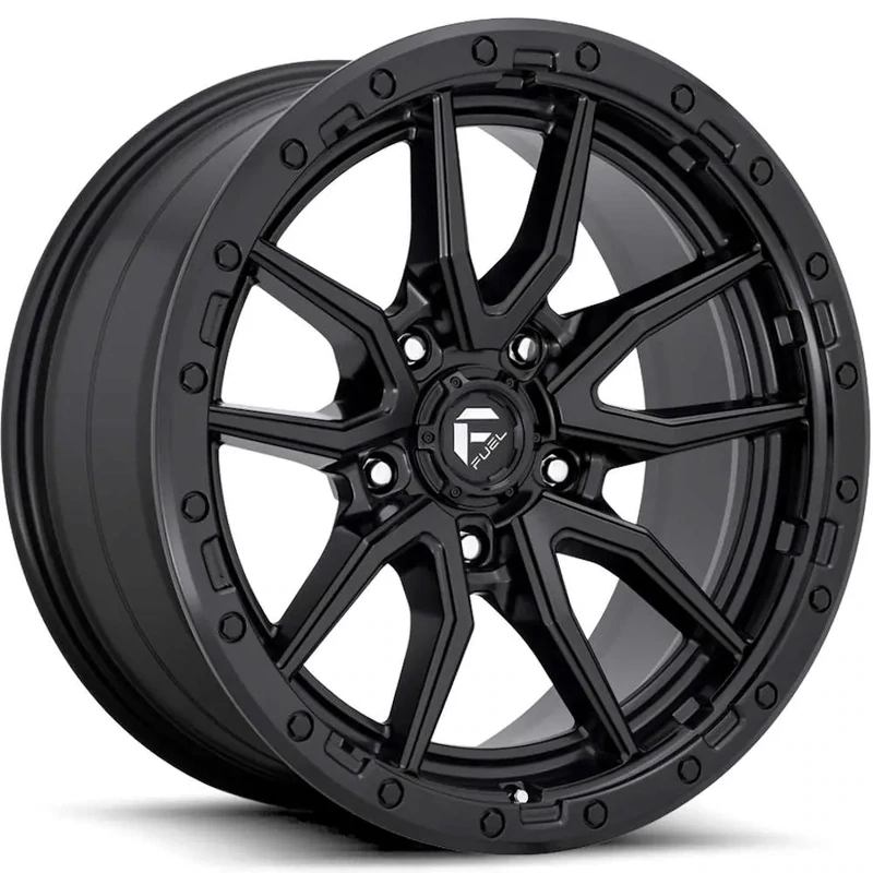 Fuel Rebel 18x9 5x5 5x127 -12mm Matte Black with a Simulated Beadlock Wheels